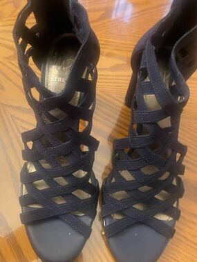 Impo Navy Cage-Strap High Heel Sandals